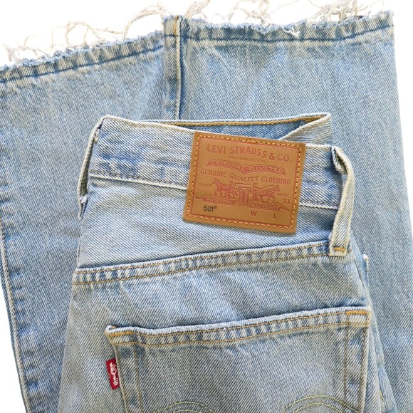 Levi's Denim - Levis 501 Jeans Womens 24x30 High Rise Straight Distressed Light Wash Raw Hem